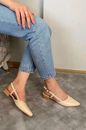 Kadın Tena Bej Rugan Arkası Acık Sivri Burun Günlük Babet