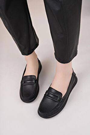 Eliz 24105 Siyah Hakiki Soft Deri Rok Günlük Kadın Ayakkabı