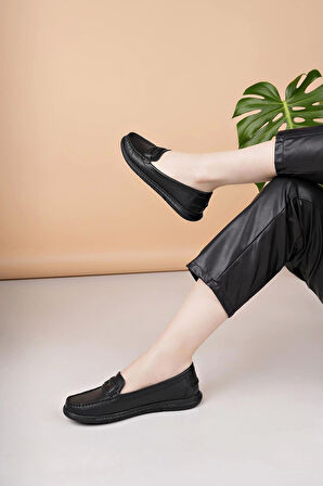 Eliz 24105 Siyah Hakiki Soft Deri Rok Günlük Kadın Ayakkabı