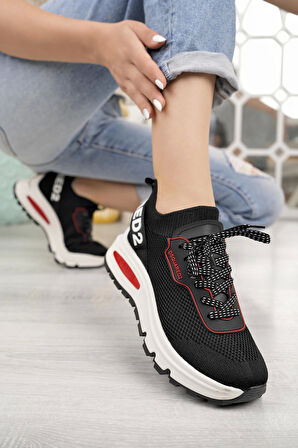 Nesil Shoes Disq 6060 Siyah Triko Kadın Sneakers