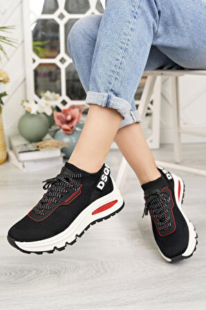Nesil Shoes Disq 6060 Siyah Triko Kadın Sneakers