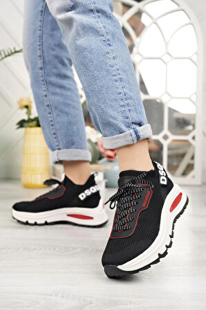 Nesil Shoes Disq 6060 Siyah Triko Kadın Sneakers