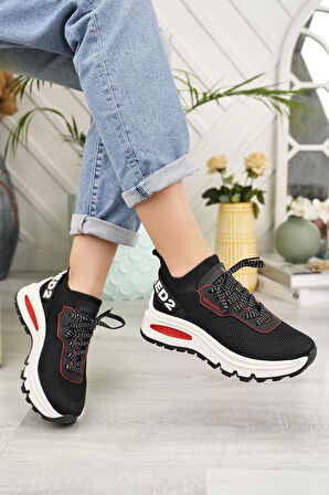 Nesil Shoes Disq 6060 Siyah Triko Kadın Sneakers