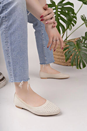 Nesil Shoes Sdf 243 Ten Triko Taşlı Kadın Babet
