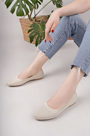 Nesil Shoes Sdf 243 Ten Triko Taşlı Kadın Babet