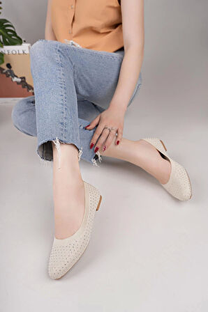 Nesil Shoes Sdf 243 Ten Triko Taşlı Kadın Babet