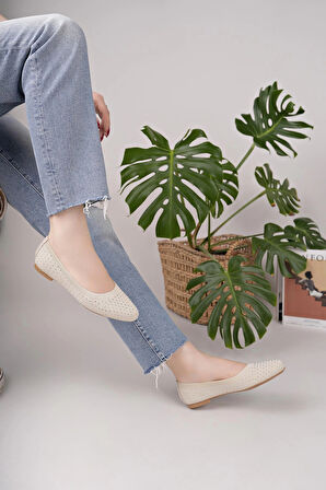 Nesil Shoes Sdf 243 Ten Triko Taşlı Kadın Babet
