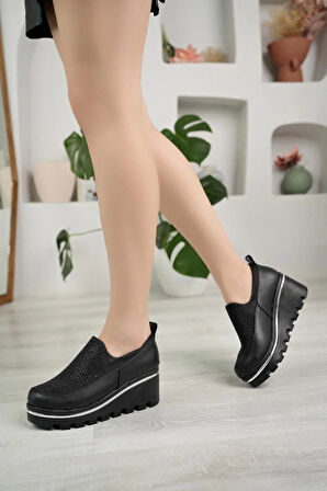 Nesil Shoes Wiss 570 Siyah Dolgu Topuk Kadın Ayakkabı