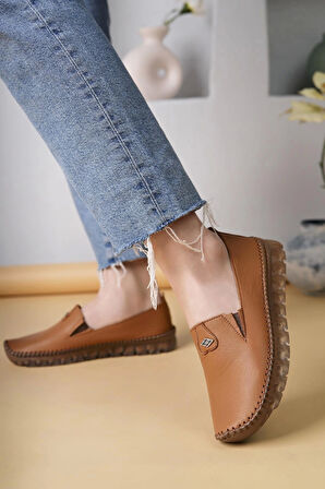 Nesil Shoes Knc 14 Taba Hakiki Deri Şeffaf Taban Kadın Ayakkabı