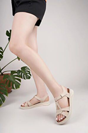 Nesil Shoes Bell 25154 Bej Anatomik Kadın Sandalet