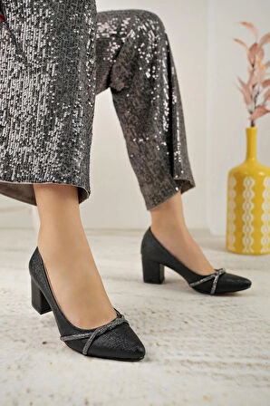 Nesil Shoes Bln 450 Siyah Kalın Topuk Kadın Stiletto