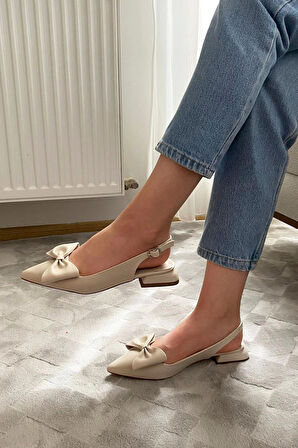 Sista Krem Cilt Fiyoklu Arkası Acık 2 cm Topuklu Sivri Burun Babet