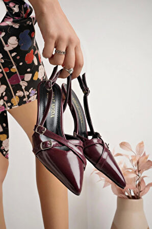 Nesil Shoes Uraz 500 Bordo Rugan Çift Toka Kadın Sandalet