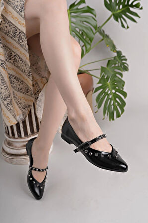 Nesil Shoes Swell 20900 Siyah Rugan Kadın Babet