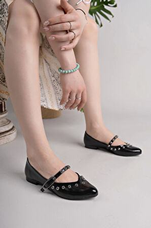 Nesil Shoes Swell 20900 Siyah Rugan Kadın Babet