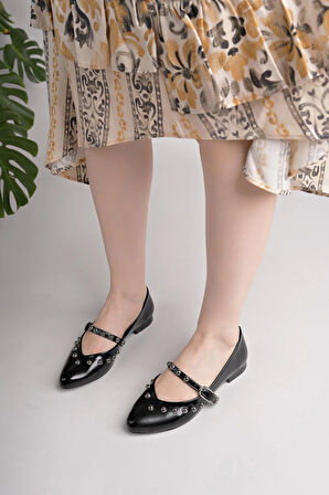 Nesil Shoes Swell 20900 Siyah Rugan Kadın Babet