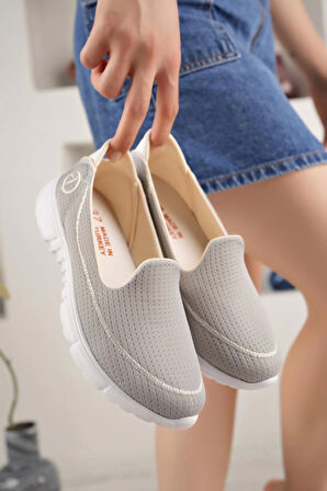 Nesil Shoes Dvm 801 Açık Gri Faylon Taban Kadın Yürüyüş Ayakkabısı