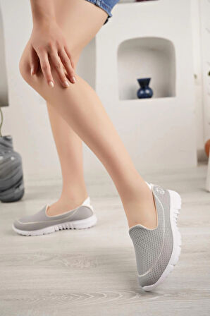 Nesil Shoes Dvm 801 Açık Gri Faylon Taban Kadın Yürüyüş Ayakkabısı