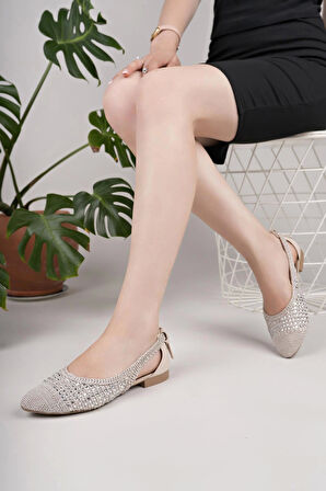 Nesil Shoes Ceylan 230 Ten Taşlı Hasır Kadın Babet