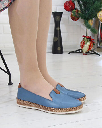 Nesil Shoes Syg P01 Mavi Hakiki Deri Kadın Ayakkabı