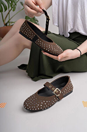 Nesil Shoes Dvm 020 Kahve Süet Tokası Cırtlı Kadın Babet