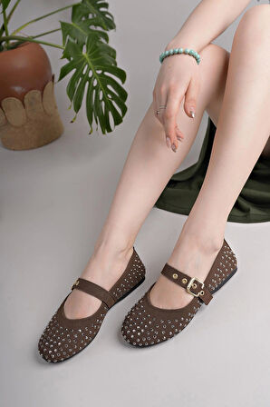 Nesil Shoes Dvm 020 Kahve Süet Tokası Cırtlı Kadın Babet