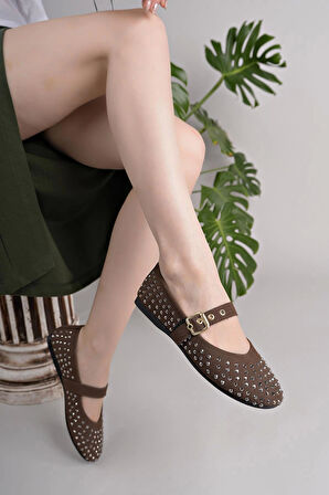 Nesil Shoes Dvm 020 Kahve Süet Tokası Cırtlı Kadın Babet