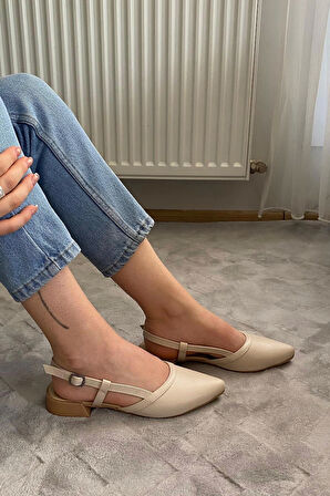 Kadın Tena Bej Cilt Arkası Acık Sivri Burun Günlük Babet