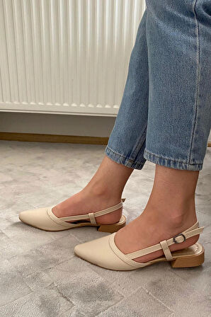 Kadın Tena Bej Cilt Arkası Acık Sivri Burun Günlük Babet