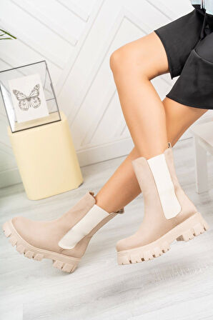 Kadın Estela Ten Süet Kalın Taban Lastikli Bot