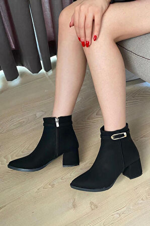 Kadın York Siyah Zümrüt İnce Tokalı( 6 cm ) Topuklu Sivri Burun Bot