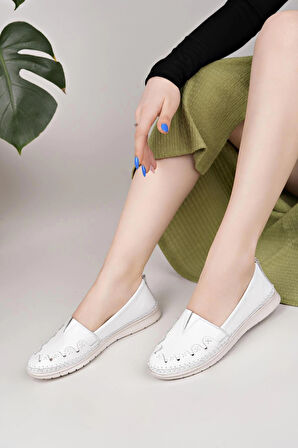 Nesil Shoes Knc 022 Beyaz Hakiki Soft Deri Kadın Ayakkabı