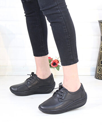 Capella 504 Siyah Hakiki Deri Günlük Kadın Yürüyüş Ayakkabı