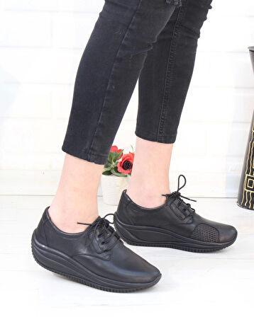 Capella 504 Siyah Hakiki Deri Günlük Kadın Yürüyüş Ayakkabı