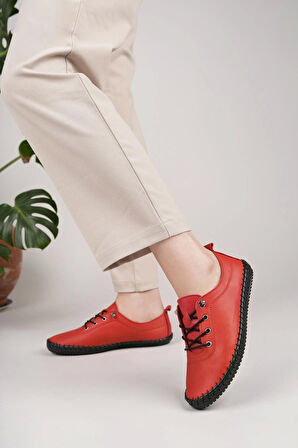 Maria 300 Kırmızı Hakiki Soft Deri Günlük Kadın Ayakkabı