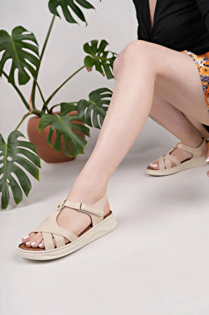 Nesil Shoes Bell 25151 Bej Anatomik Kadın Sandalet