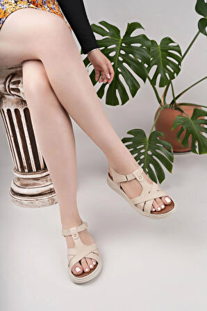 Nesil Shoes Bell 25151 Bej Anatomik Kadın Sandalet