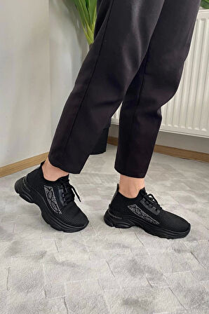Kadın Fabri Siyah Triko Taşlı Spor Ayakkabı & Sneaker