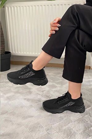 Kadın Fabri Siyah Triko Taşlı Spor Ayakkabı & Sneaker