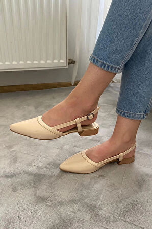 Kadın Tena Bej Rugan Arkası Acık Sivri Burun Günlük Babet