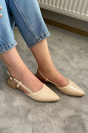 Kadın Tena Bej Rugan Arkası Acık Sivri Burun Günlük Babet