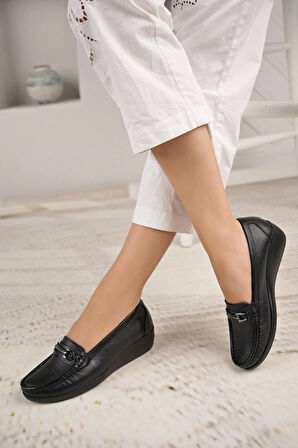 Castle Black 9007 Siyah Hakiki Deri Günlük Kadın Ayakkabı