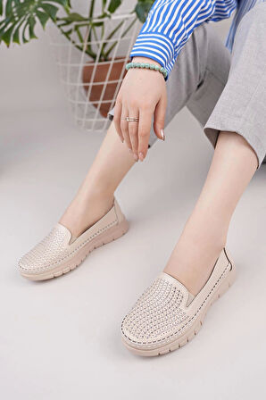 Nesil Shoes Ayzen 795 Bej Taş Detaylı Anatomik Kadın Ayakkabı
