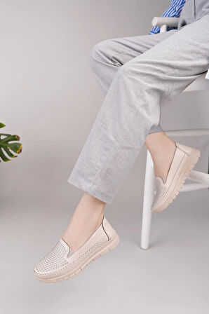 Nesil Shoes Ayzen 795 Bej Taş Detaylı Anatomik Kadın Ayakkabı