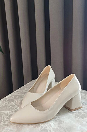 Kadın Nova Krem Rugan 6,5 cm Kalın Topuklu Stiletto