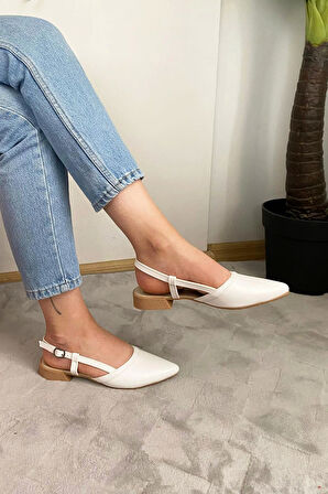 Kadın Tena Beyaz Cilt Arkası Acık Sivri Burun Günlük Babet