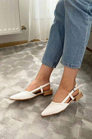 Kadın Tena Beyaz Cilt Arkası Acık Sivri Burun Günlük Babet