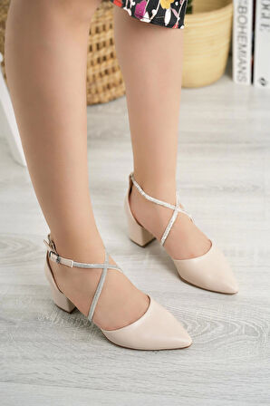Nesil Shoes Elva 054 Ten Taşlı Topuklu Kadın Ayakkabı