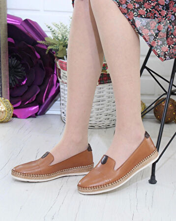 Nesil Shoes Syg P01 Taba Hakiki Deri Kadın Ayakkabı