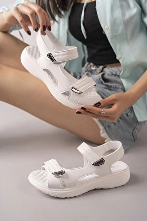 Nesil Shoes Dvm 363 Beyaz Cırtlı Anatomik Kadın Sandalet